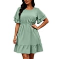thumbnail image 3 of VBVC Women's Plus Polka Dot Ruffle Sleeve Mini Dress , Ladies' Crew Neck Elastic Waist A Line Dress , Summer Casual Flowy Ruffle Hem Dress For Women,Green,L-5XL, 3 of 7
