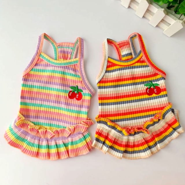 Piezas Vestido de Perro Cachorro Faldas de Perro a Rayas Coloridas Ropa de Perro Estampada Cereza Vestidos de Princesa para Mascotas Color Arco Iris Falda Tutú para Mascotas Cachorro Vestido de