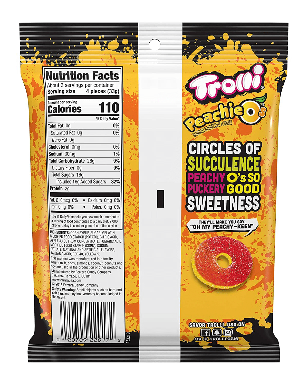 Trolli Peachie O's Sour Gummy Rings Candy, 4.25 Ounce, [Pack of 12]
