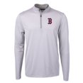 thumbnail image 2 of Men's Cutter & Buck Gray/White Boston Red Sox Virtue Eco Pique Micro Stripe Recycled Quarter-Zip Pullover Top, 2 of 3