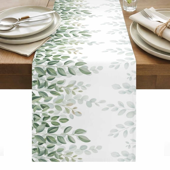 Spring Emerald Green Eucalyptus Table Runner - 36 Inch Long, Kitchen Dining Table Runner Dresser Scarves, Botanical Leaf Country Farmhouse Decor for Coffee Tables Wedding Party Banquet