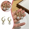 thumbnail image 4 of Pendientes ovalados de oro con perlas para mujer Pendientes geométricos exagerados de alta gama Pendientes de moda, 4 of 5