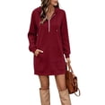 thumbnail image 2 of Hxshgdsn Women's Sweatshirt Dress With Pockets, Hooded Pullover Tunic Dress, Solid Color Casual Comfortable Outfit（Wine/L), 2 of 6