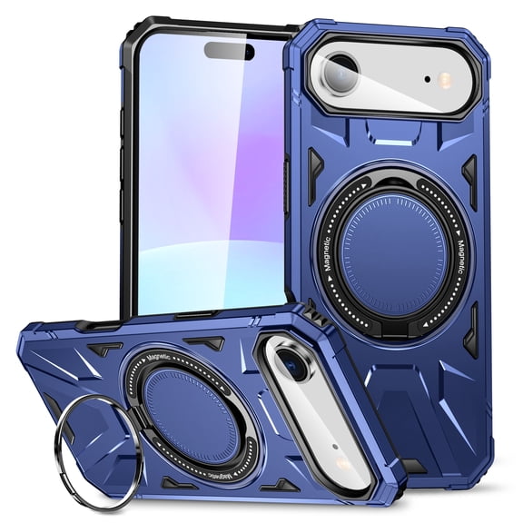 Armor Stand Case for iPhone Air,[Compatible with MagSafe] Military Shockproof Rugged Phone Case,Magnetic with Car Mount,Built in 360° Rotatable Ring Kickstand,Blue