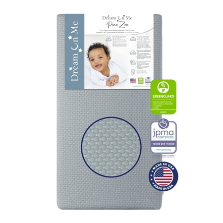UPC: 0810063664947 | Dream on Me Pure Zen 2 in 1 Crib & Toddler Mattress White and Grey Greenguard Gold Certified