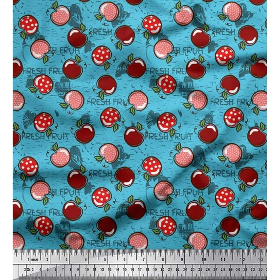 Soimoi Cotton Duck Fabric Heart,Leaves & Cherry Fruits Printed Craft Fabric by The Yard 42 Inch Wide