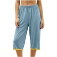 thumbnail image 2 of Zormilly Pajama Pants for Women Elastic Waist Straight Leg Capri Lounge Pants Soft Breathable Wide Leg Sleep Pants, L-XL, 2 of 6