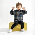 thumbnail image 3 of Kids Toddler Boy Clothes Flannel Plaid Hoodied Tops + Casual Pants Boys Fall Winter Outfits, 3 of 7