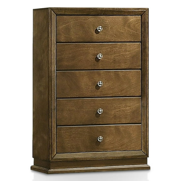 Furniture of America Daven Modern Wood 5-Drawer Vertical Dresser, Walnut