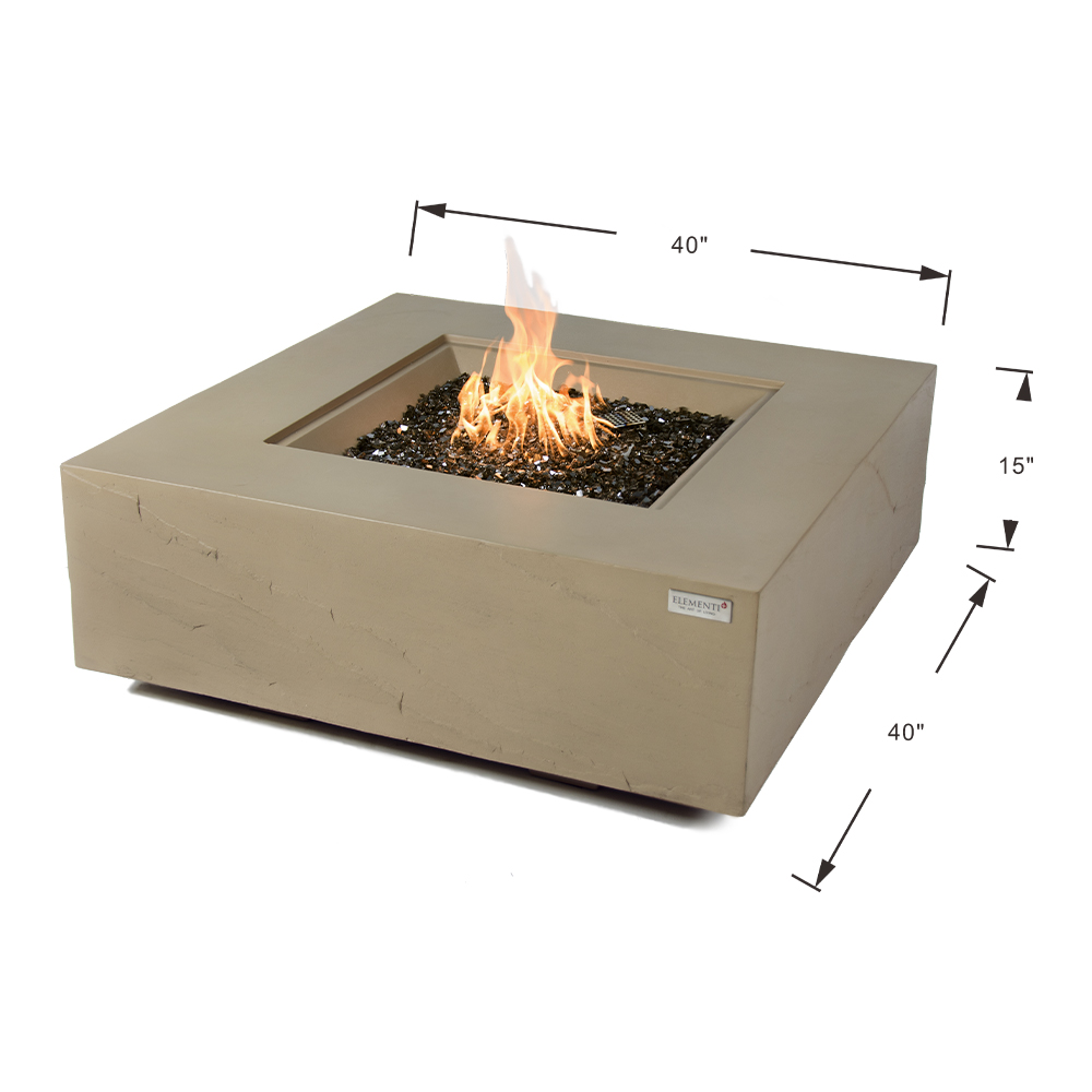 Elementi Plus Uluru Natural Gas Fire Pit for Outside Outdoor Fire Pit Table Smokeless Firepit Concrete Square Fire Table Patio Heater Fireplace 60000 BTUs - Sunlight Yellow, 40 x 40 Inches