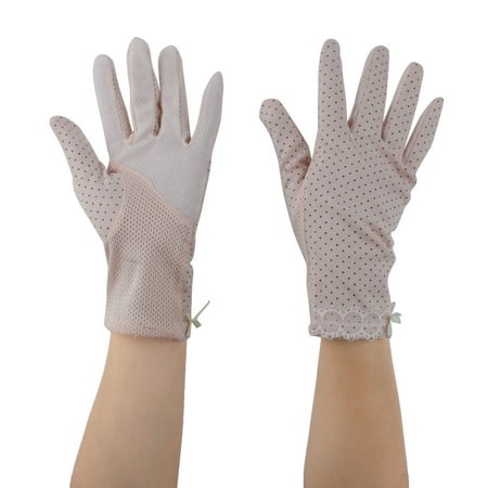 Ladies Spring Summer Dots Pattern Sun Resistant Gloves Mittens Pink