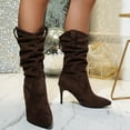 thumbnail image 2 of Tao Tao Women Faux Suede Knee High Boots Pointed Toe Stiletto Boot Slouchy Zipper High Heel Boots Coffee 42, 2 of 9