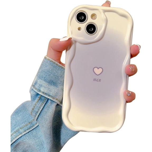 Love Heart Gradient Curly Wave TPU Case Compatible with iPhone Case (Purple,iPhone 13 Pro Max)
