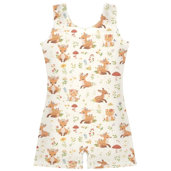 Gymnastics Leotard Sleeveless Deer Fox Leave Stretchy Dance Bodysuit Breathable Athletic Ballet Yoga Outfit for Ages 3-14