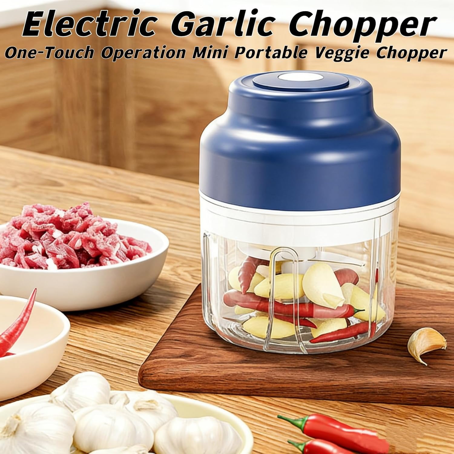 Electric Garlic Chopper, Mini Portable Veggie Chopper, USB Rechargeable,320ML Portable Cordless Mini Food Processor for Nuts Chili Onion Minced Meat and Spices