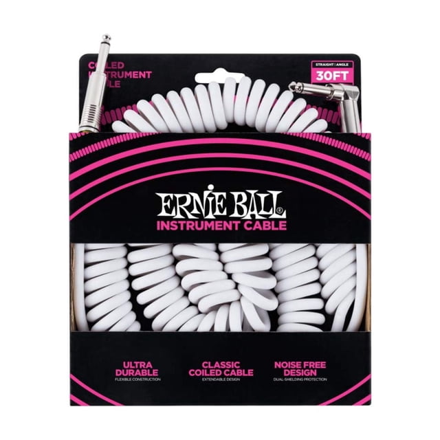 Ernie Ball 6045EB Straight/Angled Coiled Instrument Cable White 30'