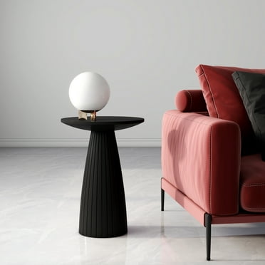 Solid Wood Round Top Pedestal End Table Pedestal Side Table Black Accent Table for Living Room Furniture