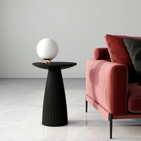 Solid Wood Round Top Pedestal End Table Pedestal Side Table Black Accent Table for Living Room Furniture