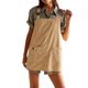 thumbnail image 2 of Vestido corto estilo delantal con cuello cuadrado y bolsillos, vestido informal para mujer, traje de vacaciones, 2 of 6