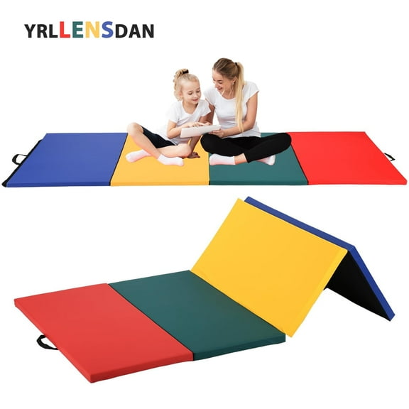 YRLLENSDAN Large Gymnastics Mat Folding Gym Mat for Kids Leather Tumbling Mat for Gymnastics for Home Schooling and Daycare Cheer Mat Thick Exercise Mat for Home Workout 4×8 ft,Colourful