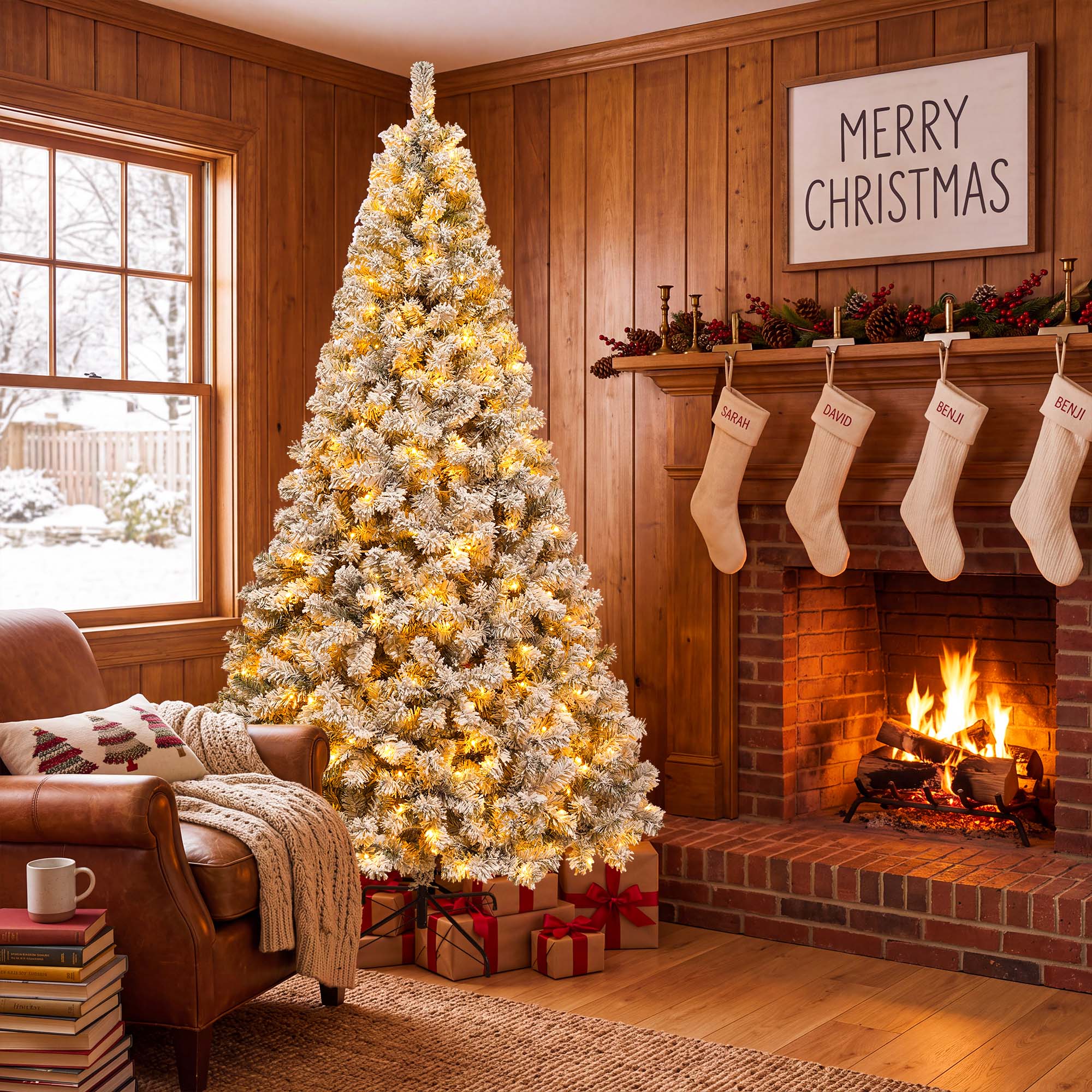 Yexmas 6ft Snow-Flocked Pre-Lit Christmas Tree photo 8