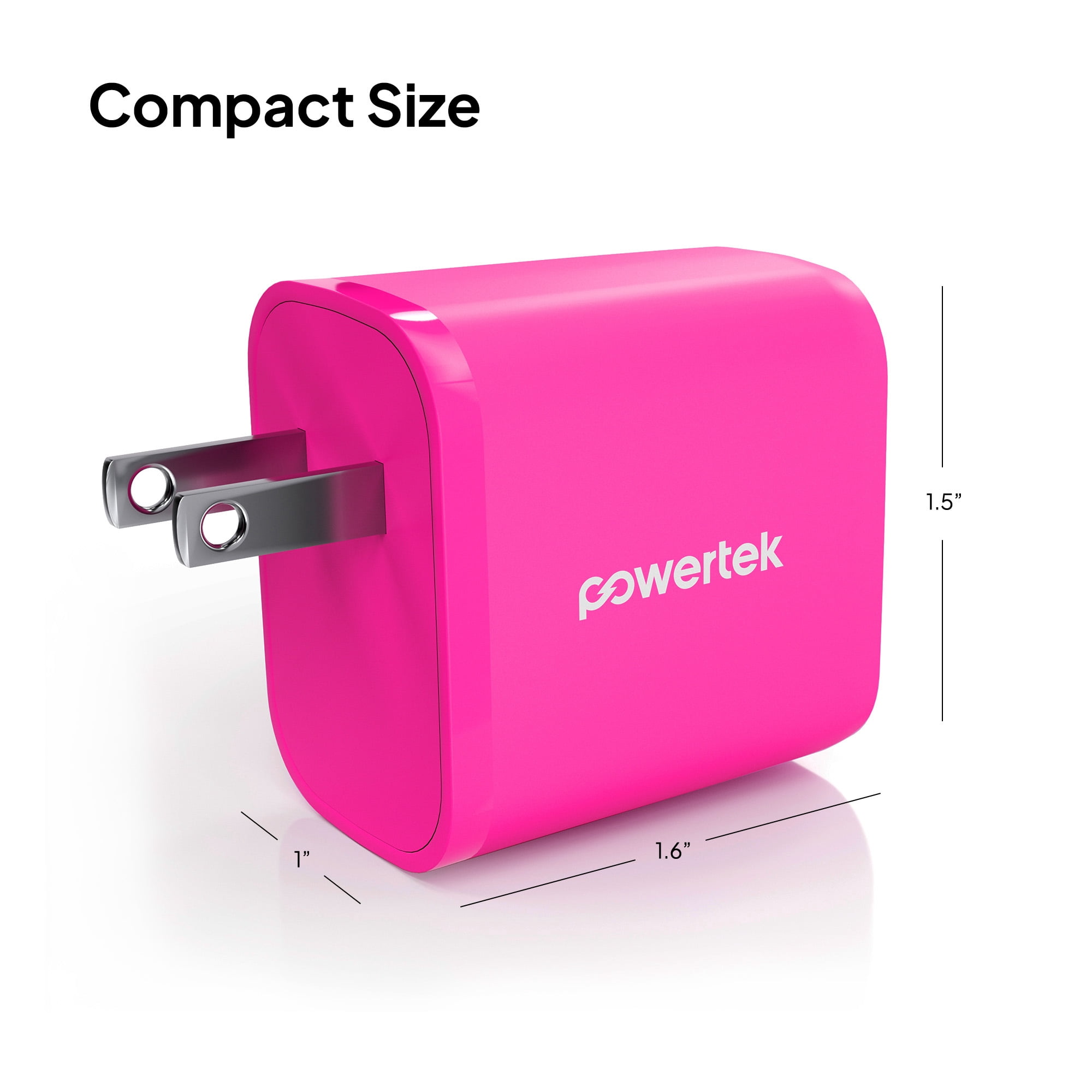 Powertek 20W USB-C PD + USB-A Dual Port Wall Charger, Pink