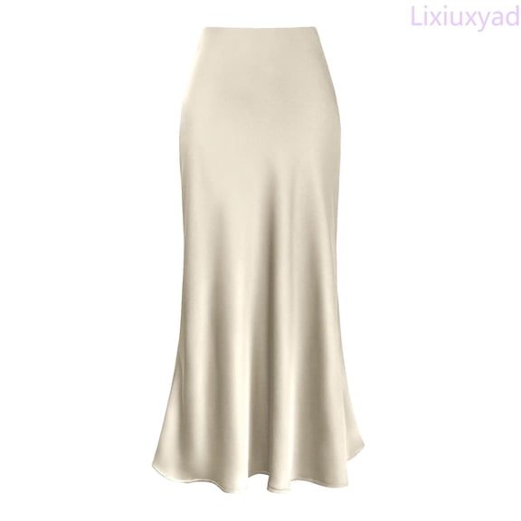 Lixiuxyad Women's Maxi Skirt Women's High Waist Satin Skirt, Flowy Long Skirt with Elegant Draping Casual Formal Skirt for Office Party Daily Wear,Beige