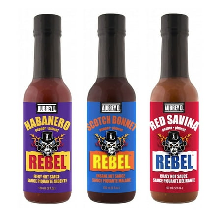 Aubrey D. Sizzling Rebel Habanero Hot Sauce, Highly Flavorsome Scotch Bonnet and Freshest Red Savina Hot Sauces, 150ml x