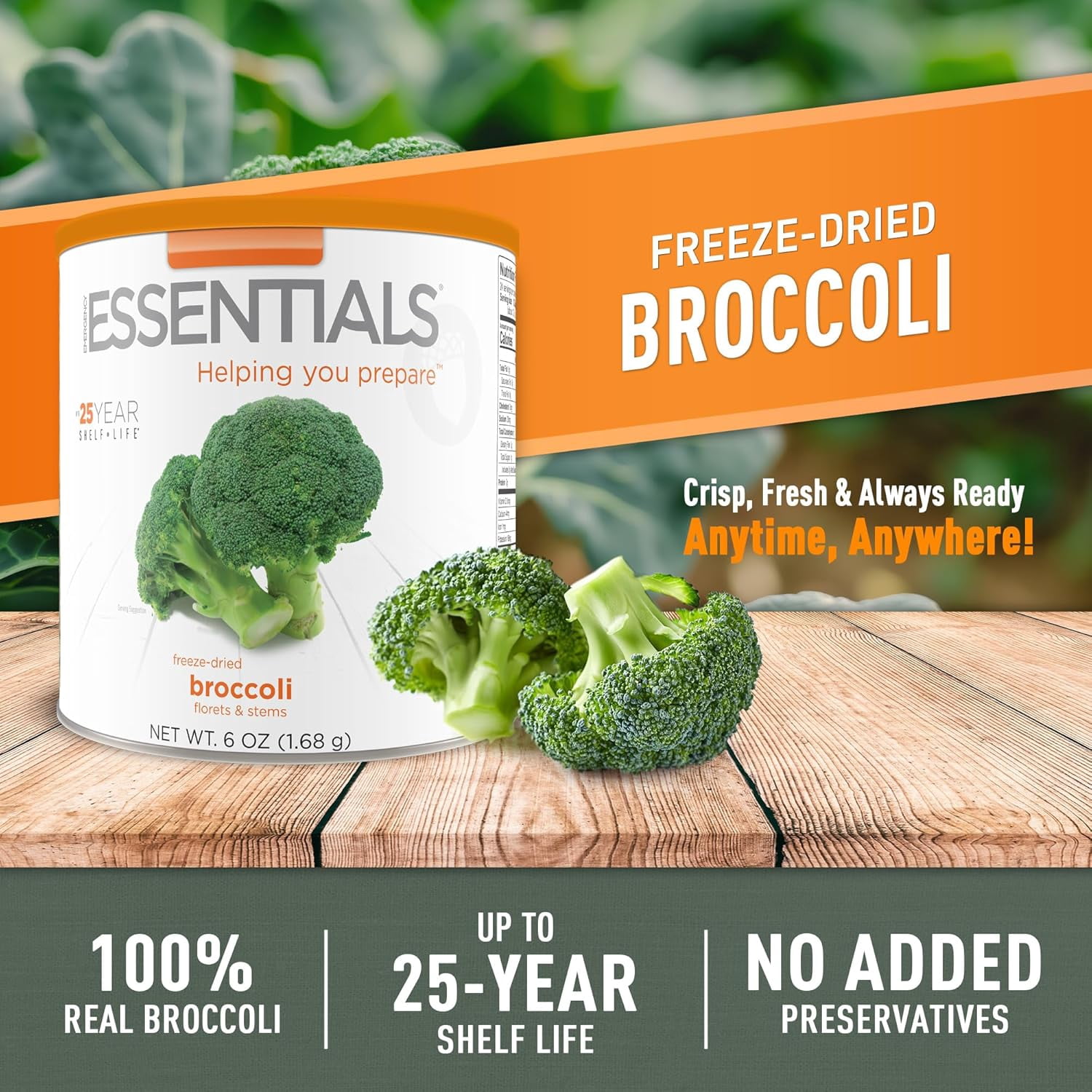Emergency Essentials Freeze-Dried Broccoli #10 Can, Freeze-Dried Vegetables, Broccoli, Emergency Nutritious Bulk Food Cans, Long 30-Year Shelf Life