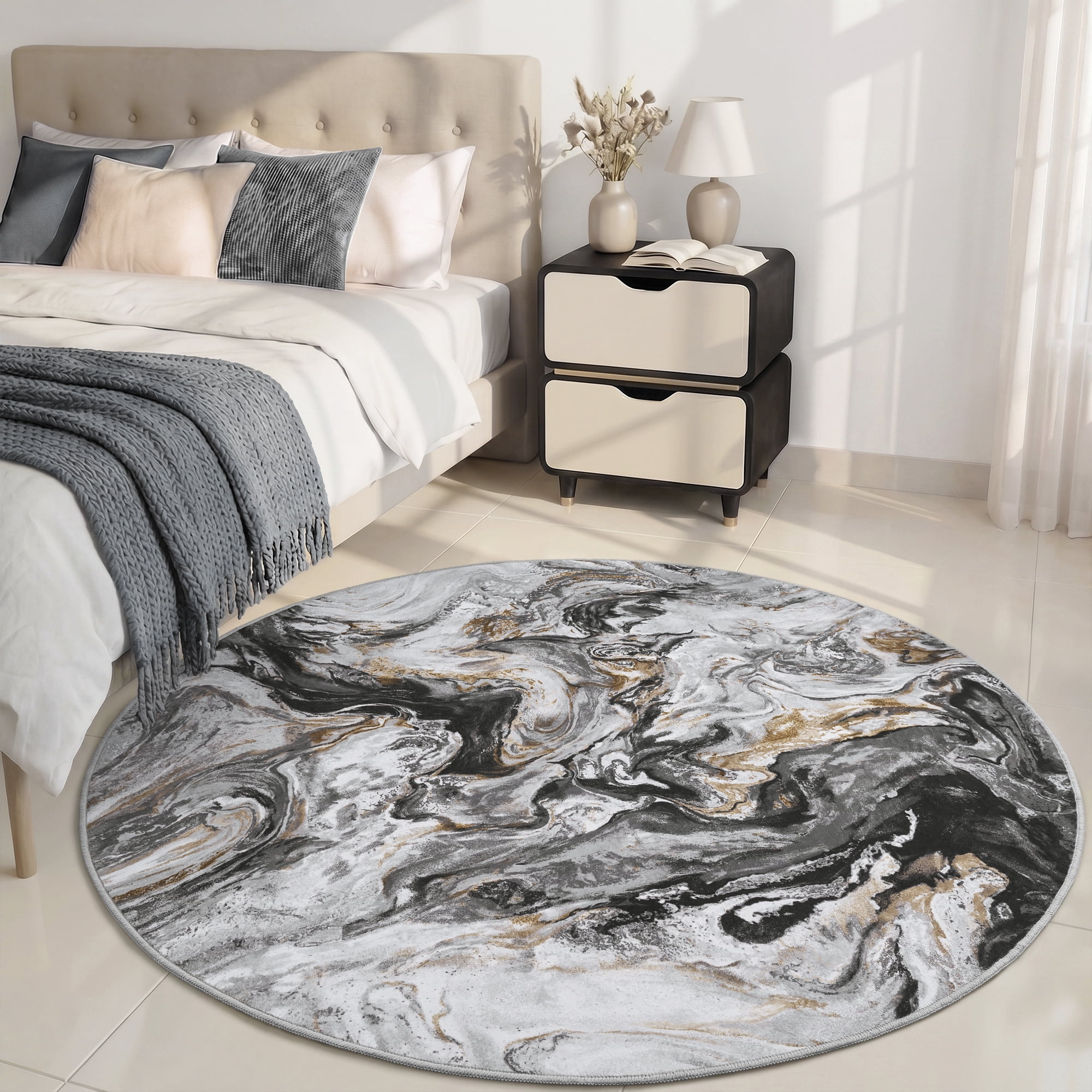 SIXHOME 6'x6' Area Rugs for Living Room Marble Swirl Abstract Rug Ultra Soft Washable Rugs for Bedroom Anti Slip Durable Carpet Home Decor for Dining Room