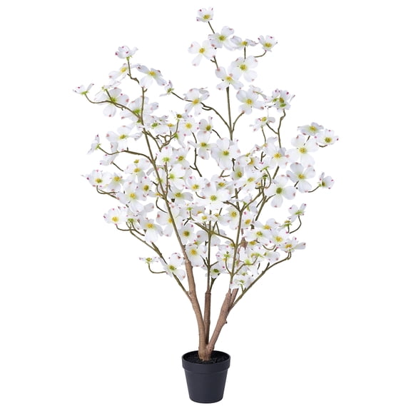 DR.Planzen 3ft Artificial White Dogwood Tree, Lifelike Faux Dogwood Flower Tree with Green Leaves for Home Decor Indoor Outdoor, Spring Decoration for Living Room Office