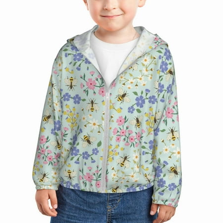 

Gaeub Honey Bees And Flowers Print Athletic Sun Protection Hoodie for Kids Long Sleeve Outdoor UV Shirt Running Fishing Top for Boys Girls-2 Years