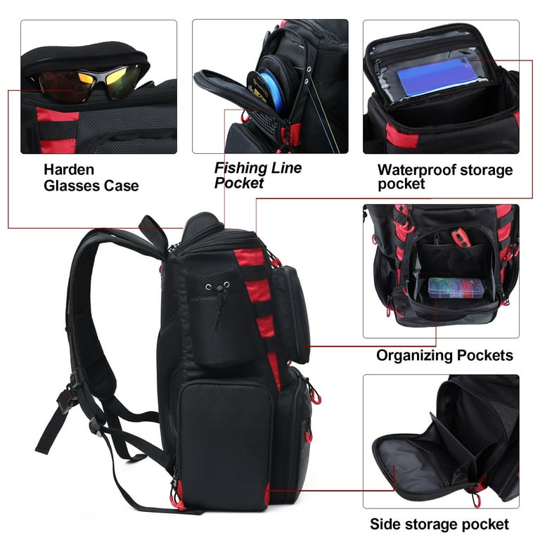 Sougayilang Fishing Backpack Waterproof Fishing Tackle Bag with 4 Tackle  Boxes