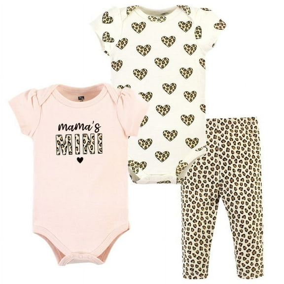 Hudson Baby Infant Girl Cotton Bodysuit and Pant Set, Leopard Hearts, Preemie
