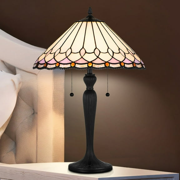 Luxury Glam Tiffany Table Lamp, Large Size: 24''H x 16''W, with Posh Style Elements, Matte Black Finish, UQL7029 from the Barnard Collection by Urban Ambiance