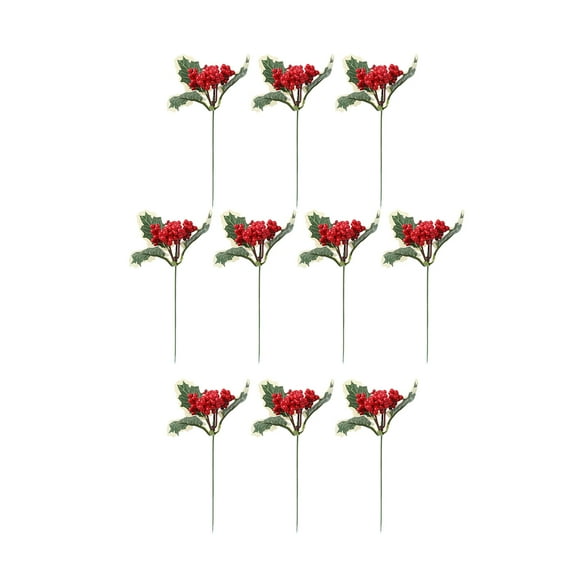 COSMOBETTY 10Pcs Pine Branch Shape Cranberries for Decoration Plastic Red Berries Picks Holiday Vase Fillers Home Decor