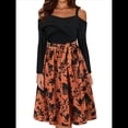 thumbnail image 2 of Vestido Floral de Corte A, Larga, Hombros Descubiertos y Corte Entallado para Mujer, y Otoño Marrón XL, 2 of 8