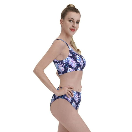 Goofa blue starry sky Skull flower Pattern High Waisted Bikini Set - Two Piece Swimsuit for Women  Summer Bathing Suit Trendy Swimwear-X-Large
