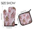 thumbnail image 2 of Yayeee Oven Mitts and Pot Holder Set of 2 Heat Resistant Kitchen Gloves Baking Hot Pad, Pink Gingerbread Houses, 2 of 5