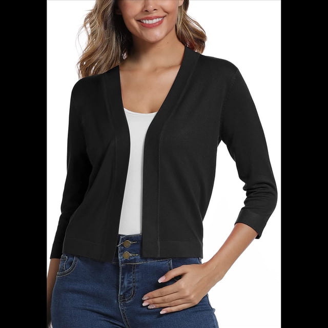 Cárdigan Corto de 3/4 para Mujer, Elegante, Color Negro, Talla M