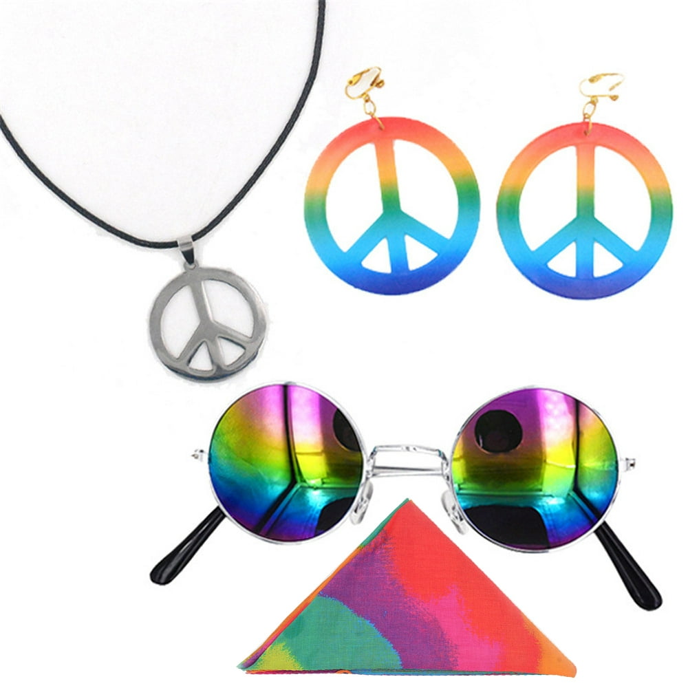 Kangyuanshuai Hippie Sunglasses Peace Sign Pendant Earrings Rainbow ...