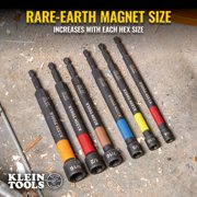 Klein Tools 32930 SAE Magnetic Impact Nut Setter Set, 6-Piece Color Coded Power Nut Driver with Extended Reach, 6 SAE Sizes