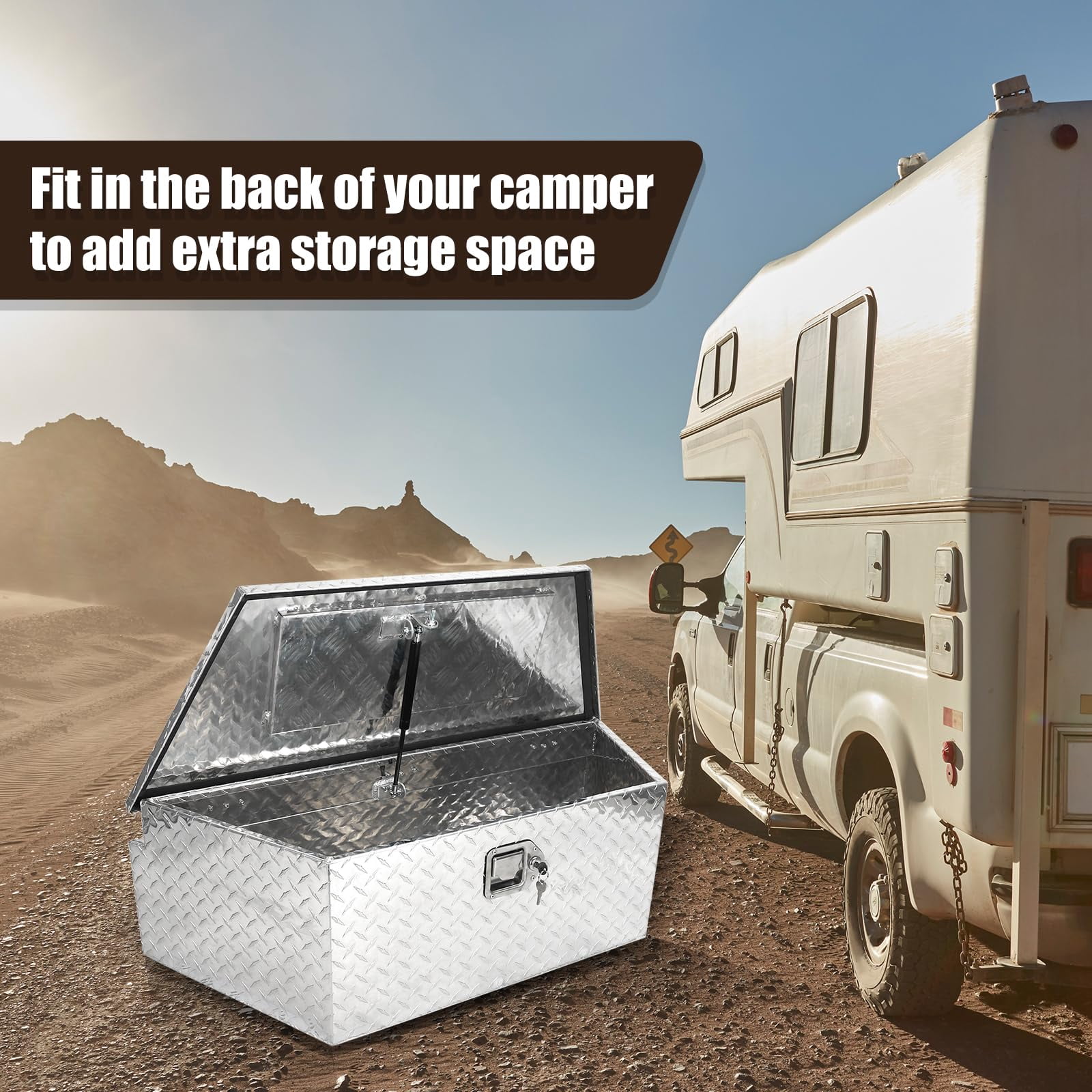Confote Heavy Duty Aluminum Diamond Plate Trailer Tongue Box with Lock and Keys  for Secure Tool Storage on Your Trailer, Silver,39 x 16.5 x 12 Inches