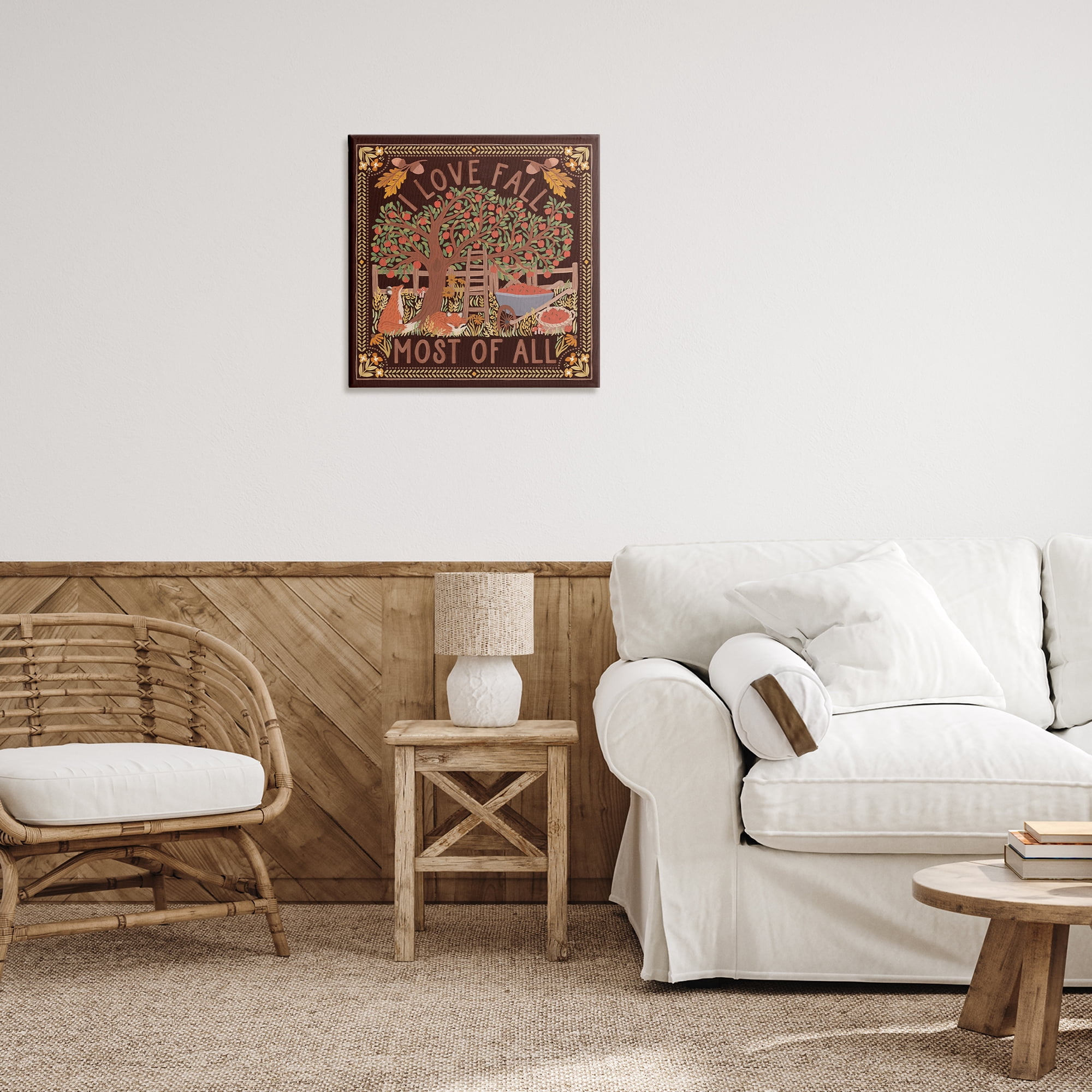 Stupell Industries Love Fall on Brown Landscape Painting Gallery Wrapped Canvas Art Print Wall Art, 24 x 24