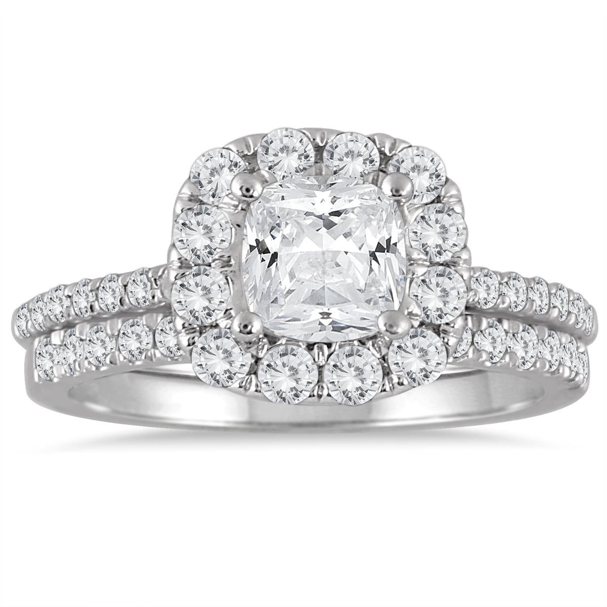 2.00 Ct Cushion Cut Diamond Halo Bridal Set Engagement Ring 14k White Gold Over 