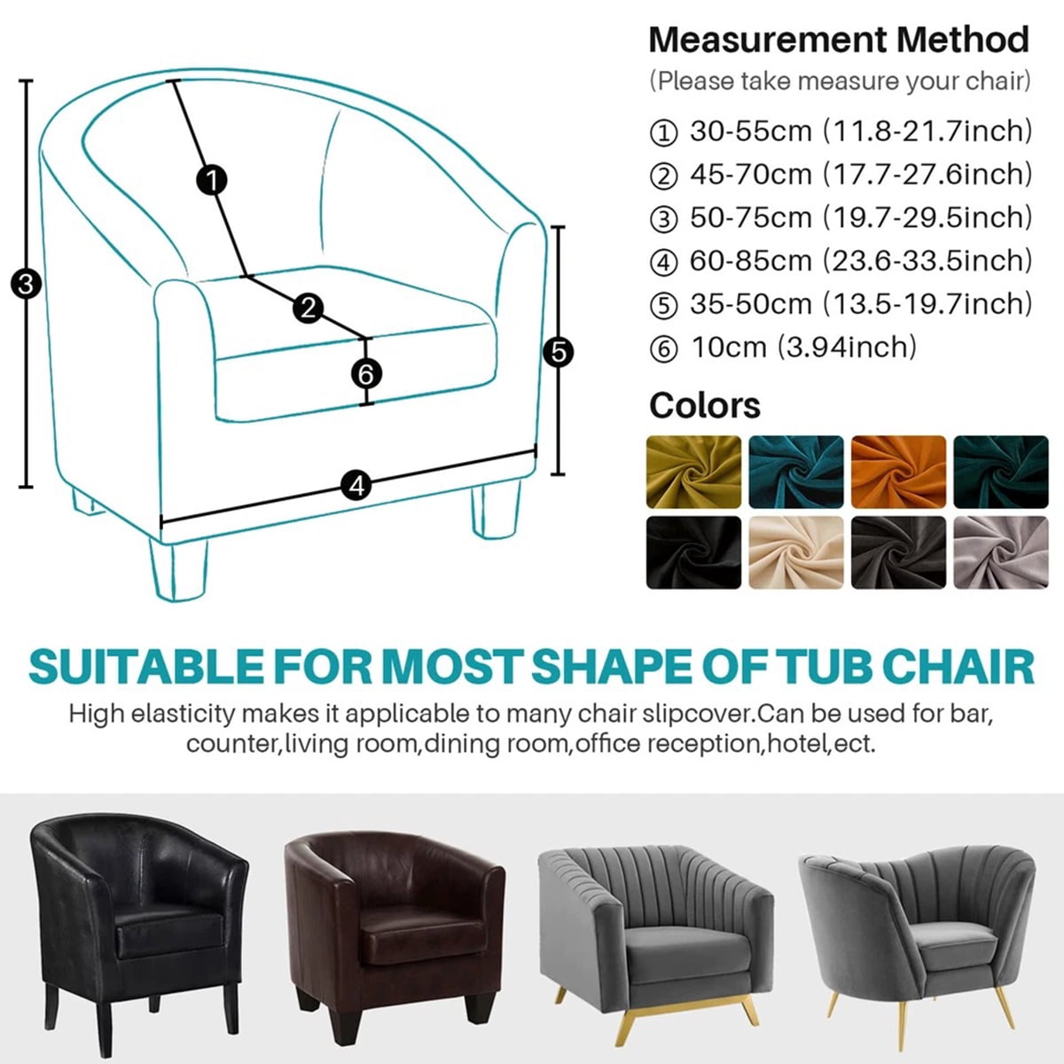 Eurhowing Stretchable Tub Chair Slipcover, 2-Piece Velvet Soft Armchair Cover with Cushion Cover, Elastic Fit Club Chair Sofa Couch Slipcover, 2-Pack, Black