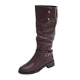 thumbnail image 2 of BRGZLK Women Knee High Slouch Boots Winter Solid Color Round Toe Side Zipper Chunky Heel Buckled Decor Mid-calf Boots for Out Going Brown 39, 2 of 9