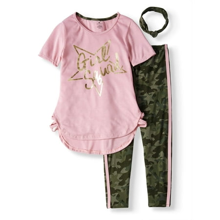 - Graphic T-Shirt And Camo Legging, 2-Piece Outfit Set With Headband (Little Girls & Big Girls)