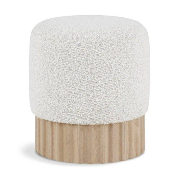 Meridian Furniture Veranda Boucle Fabric Ottoman/Stool in Cream/Natural