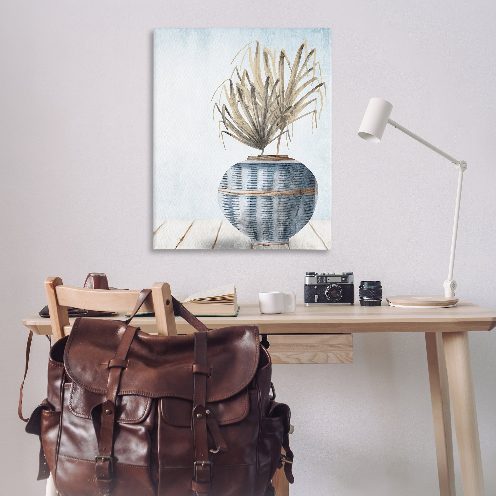 Stupell Industries Plant in Woven Vase Plants & Flowers Painting Wrapped Canvas Art Print Wall Art, 36 x 48
